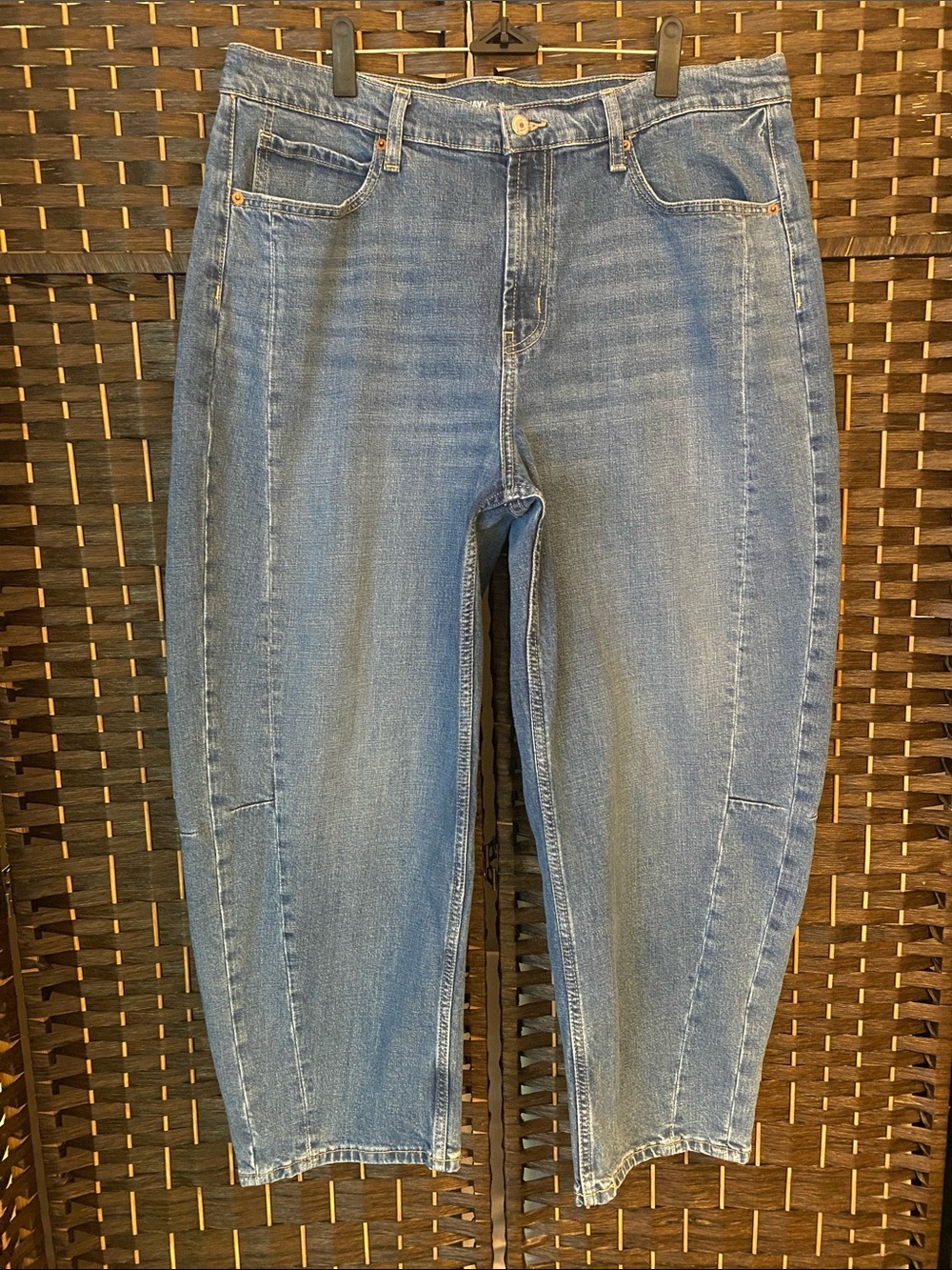 Old Navy Cropped Baggy Barrel Pansy Light Blue Wash Jeans Size 16